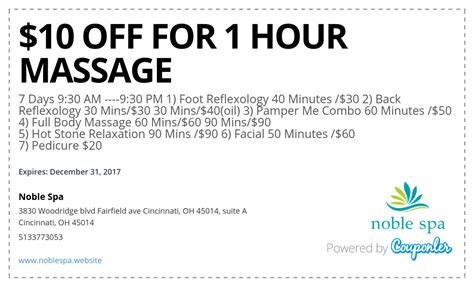noble spa coupon     hour massage couponler