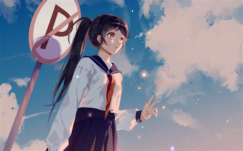 bc girl school girl anime sky cloud star art