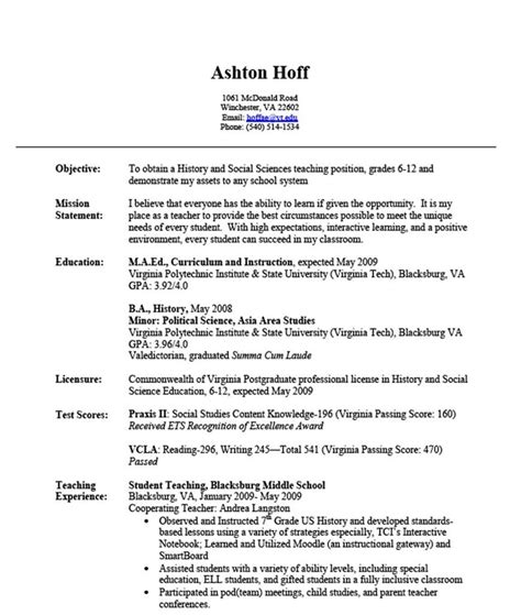 substitute teacher resume  experience ashton hoff elementary intended