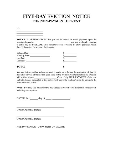 printable eviction notice template addictionary