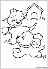 Pages Playing Pups Puppy Coloring sketch template