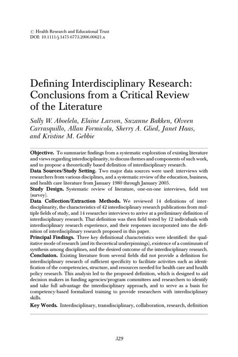 defining interdisciplinary research conclusions   critical