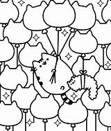 Pusheen Coloring Pages Cat Balloon Kids Kitties sketch template