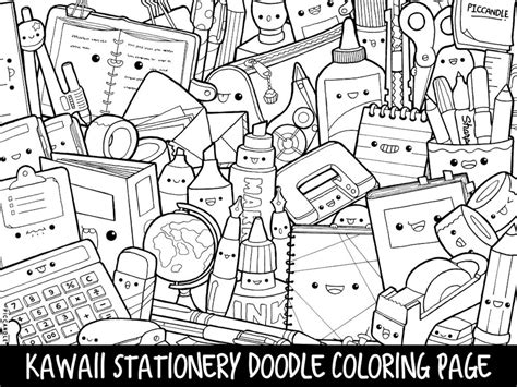 stationery doodle coloring page printable cutekawaii etsy