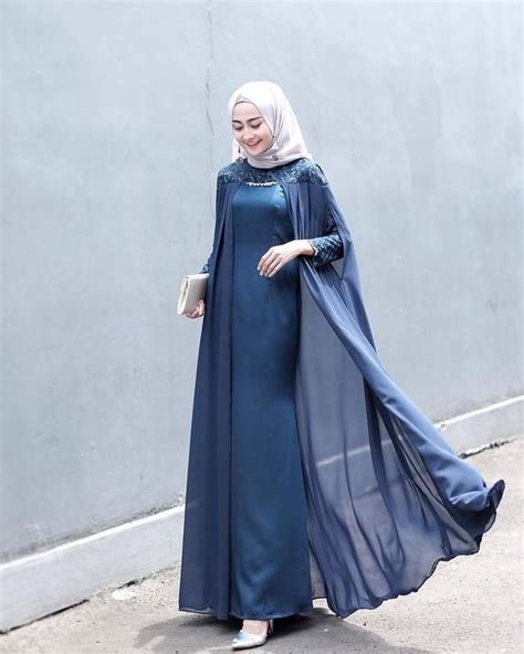 inspirasi  dress hijab biru elegan santun  kondangan menawan