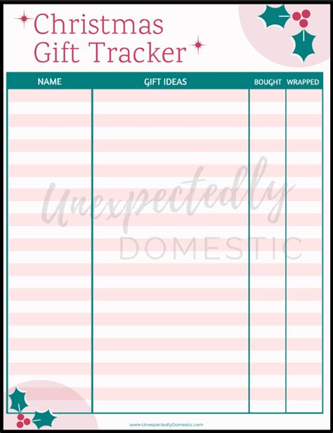 printable christmas gift tracker unexpectedly domestic