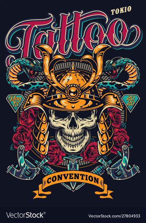 tattoo convention in tokio colorful poster vector image
