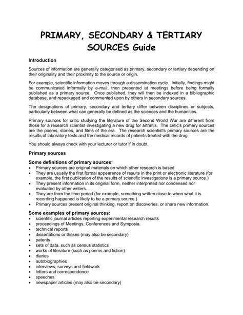 primary secondary tertiary sources guide