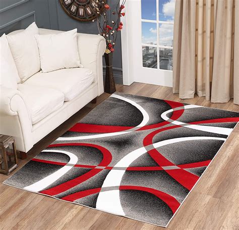 modern area rug  luxury red swirls hand carved contemporary carpet