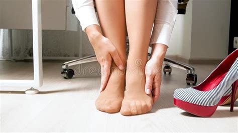 Woman Massaging Aching Feet Stock Image Image Of