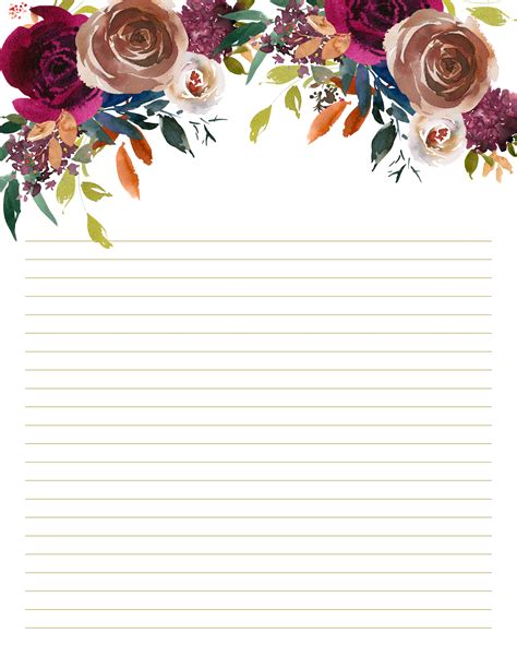 printable lined paper  decorative borders  rustic floral