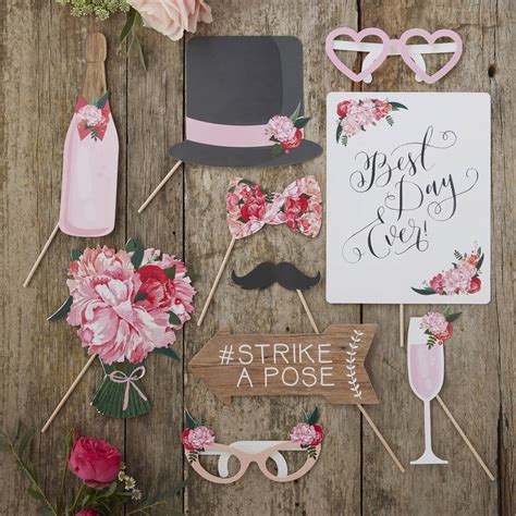 boho floral design wedding photo booth props kit by ginger ray