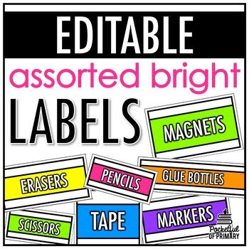 assorted bright labels editable  pocketful  primary tpt