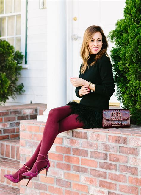 sydne summer shows christmas party outfit ideas with hue red tights