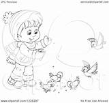 Birds Feeding Boy Clipart Outlined Illustration Royalty Bannykh Alex Vector Protected Copyright sketch template