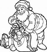 Santa Coloring Claus Pages Bag Christmas His Colouring Put Toys Into Clip Father Gift Reindeer Cliparts Color Gifts Library Clipart sketch template