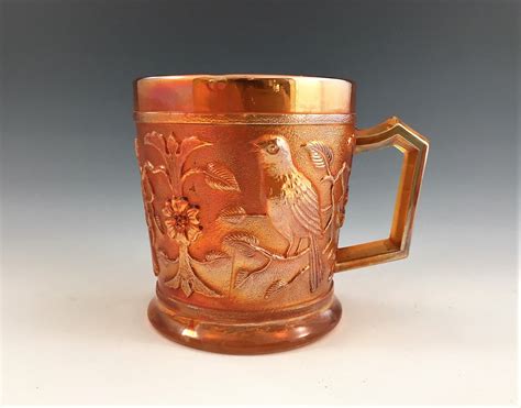 Classic Carnival Glass Mug Imperial Glass Robin Mug Iridescent