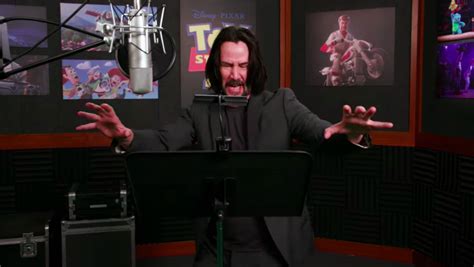 bts footage of keanu reeves voice acting for toy story 4