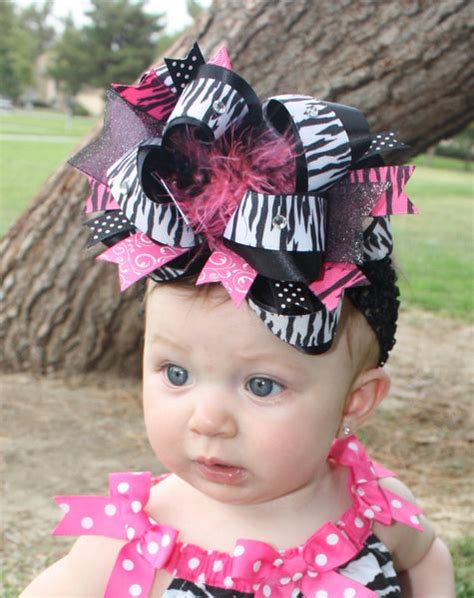 buy big hot pink black zebra girls over the top hair bow clip or