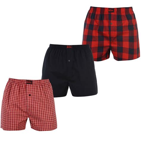 3x Lee Cooper Mens Woven Boxers Shorts Elasticated Waistband Trunks
