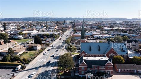 aerial view  historic downtown watsonville stock photo  image   aerial