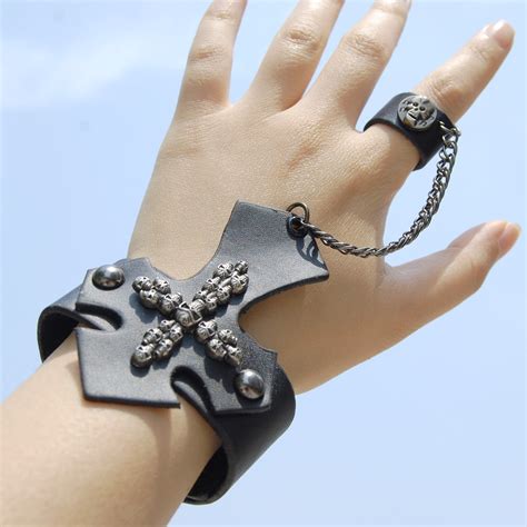 punk skeleton skull leather hand chain non mainstream bracelets