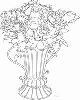 Vase Coloring Roses Flowers Flower Pages Adult Pot Colouring sketch template