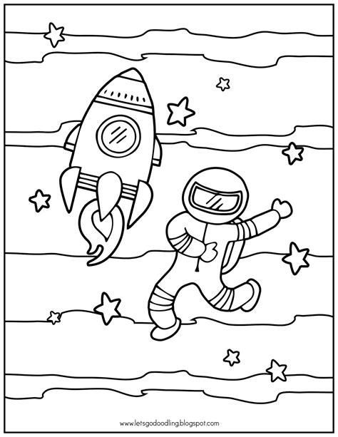 printable coloring page astronaut  space rocket