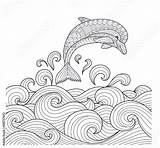 Zentangle Dolphin Coloring Sea Scrolling Drawn Wave Hand Adult Book Comp Contents Similar Search sketch template