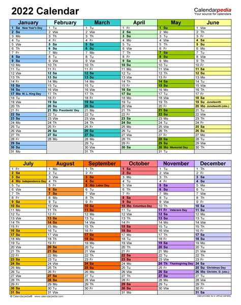 2022 calendar free printable templates