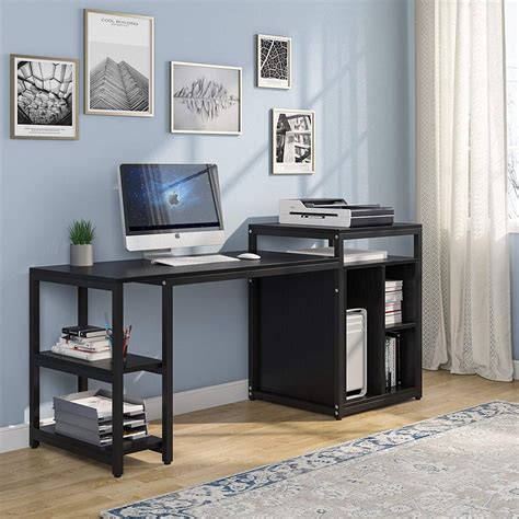tribesigns   computer desk  storage shelves home office desk  reversible printer