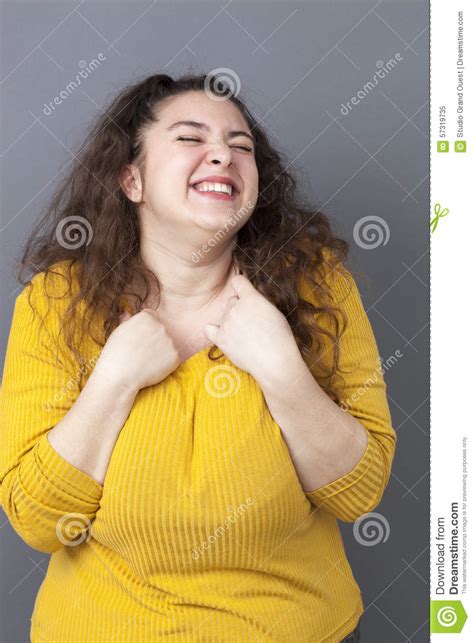 fun xxl 20 s woman expressing happiness with hands and face stock image image of euphoria