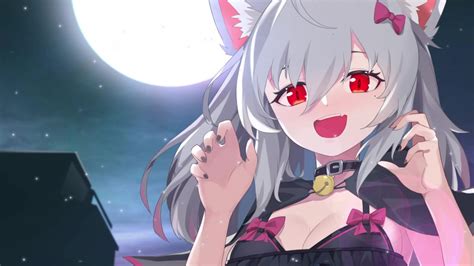 cute anime wolf girl  moon  wallpaper wallpaperwaifu