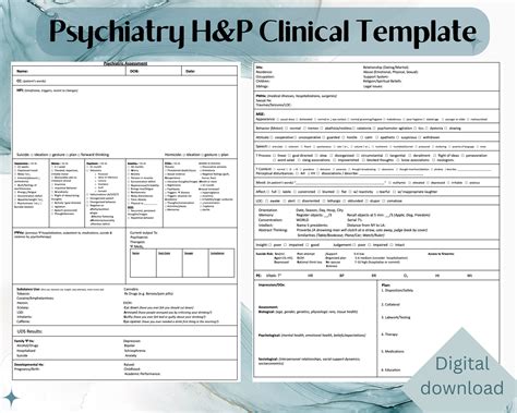 psychiatry hp clinical template  medical students  healthcare