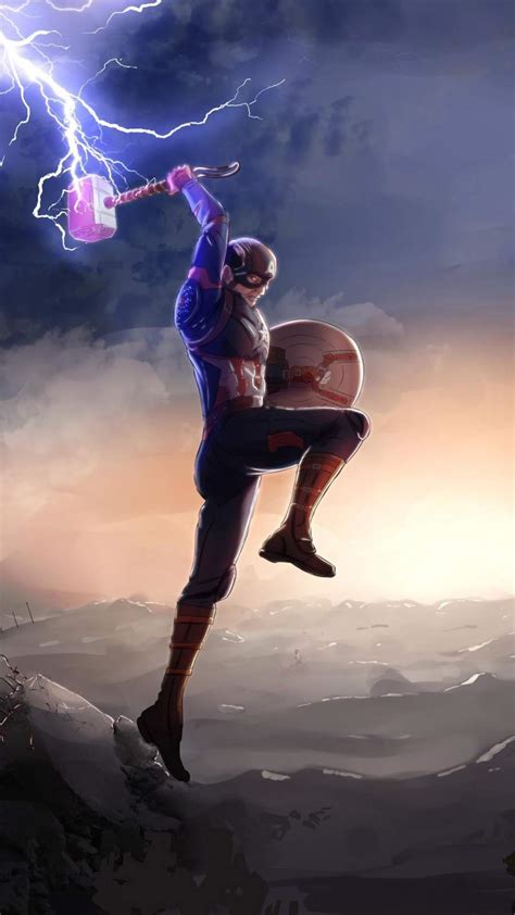 captain america fighting thanos  mjolnir iphone