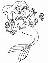 Ariel Coloring Disney Pages Mermaid Little Print Color Printable Swimming Colouring Princess Kids Sheets Cartoon Girls Characters Colorear Surrounded Fish sketch template