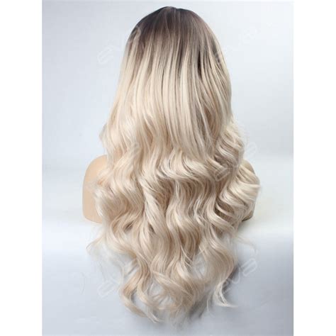 Platinum Blonde Ombre Wavy Wefted Cap Synthetic Wig