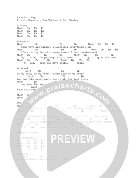 have your way chords pdf lincoln brewster praisecharts