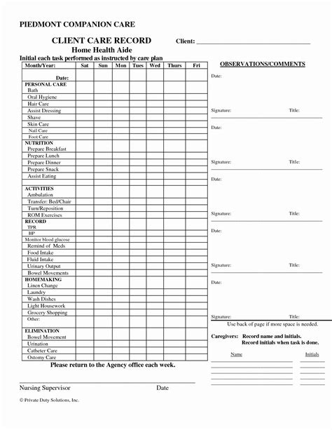 nursing home care plans template    home care pca aide timesheet template   home
