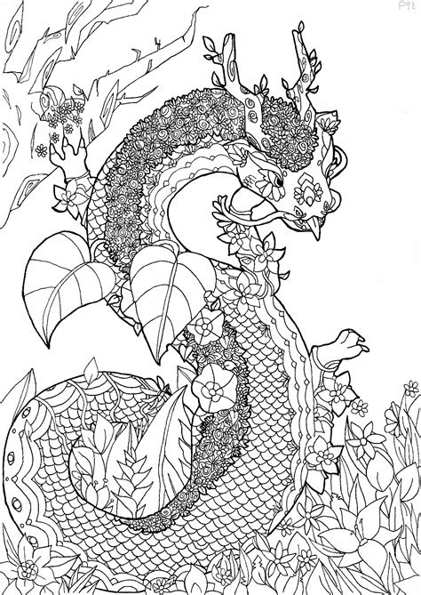 dragon  pauline flowers adult coloring pages