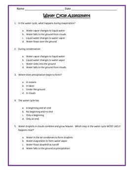 water cycle assessment 4th grade science by cammies corner tpt