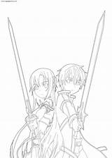 Sword Kirito Asuna Lineart Visage Swords Amoureux Esquisse Frais Animé Shippuden Hahaha sketch template