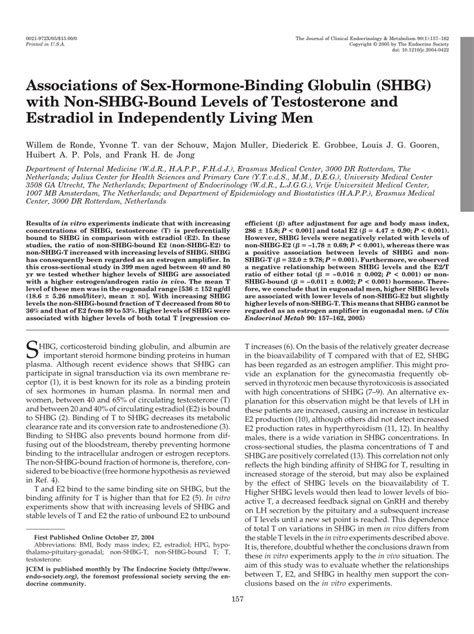 pdf associations of sex hormone binding globulin shbg with non shbg