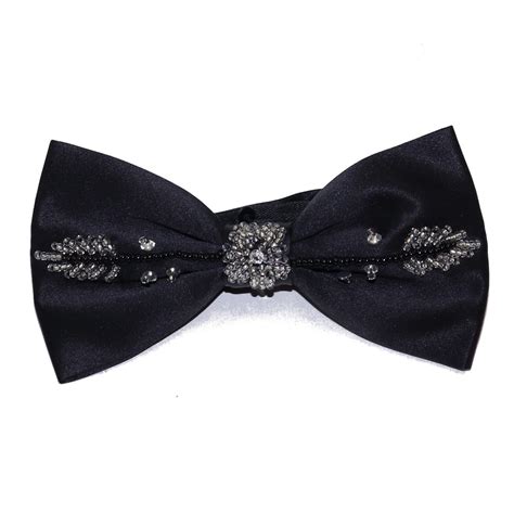 Black Silk Bow Tie With Swarovski Rhinestones
