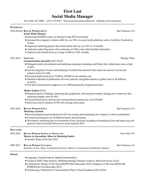 social media manager resume examples   resume worded