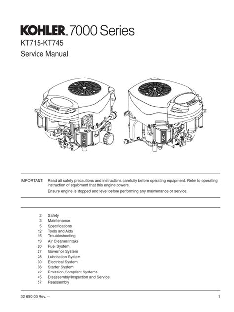 kohler  series shop manual carburetor gasoline