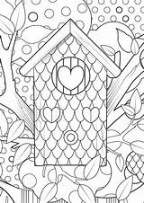 Coloring Pages Fun Adult Color Sheets Adults Kleurplaat Printable Kids Print Bird Birdhouse Xl Books Prints Houses Vogelhuisje Endless Hours sketch template