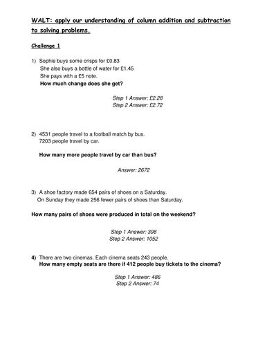 addition  subtraction  step word problems teaching resources