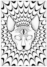 Coloring Pages Psychedelic Trippy Adults Mandala Animal Drawings Color Adult Printable Cat Cool Eye Book Stoner Print Choose Board Third sketch template