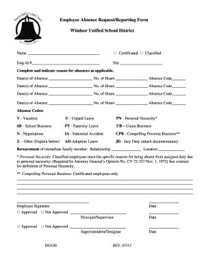 Fillable Online Employee Absence Request/Reporting Form Fax Email Print